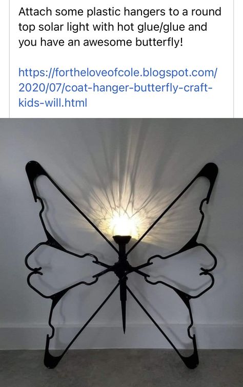 Butterfly Chandelier Diy, Butterfly From Coat Hangers, Clothes Hanger Butterfly Diy, Hanger Snowflake Diy With Lights, Coat Hanger Butterflies, Plastic Clothes Hangers Butterfly, Wire Hanger Crafts, Yard Art Crafts, Dollar Store Christmas Crafts