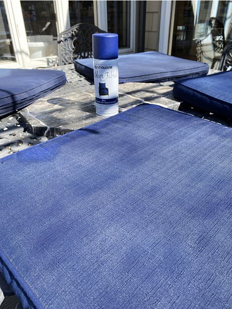 How to spray paint outdoor cushions Painting Outdoor Furniture, Paint Outdoor Cushions, Painted Outdoor Furniture, Fabric Spray Paint, How To Spray Paint, Spring In New York, Painted Patio, Outdoor Pictures, Fabric Spray