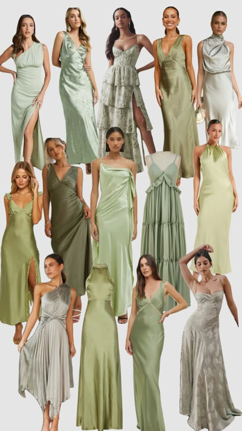 Green Navy Wedding, Sage Green And Champagne Wedding, Bridesmaid Dresses Garden, Bridesmaids Color Palette, Green And Champagne Wedding, Tan Bridesmaids, Formal Garden Party, Bridesmaid Color Palette, Green Wedding Guest Dresses