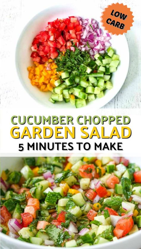 Cucumber Garden, Vegetable Salad Recipes, Summer Vegetables, Low Carb Salad, Cucumber Recipes, Garden Salad, Veggie Salad, Low Carb Diet Recipes, Net Carbs