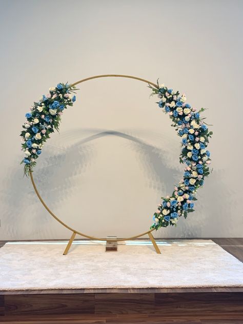 Circle Decoration For Ganpati, Circle Wedding Backdrop, Teal Beach Wedding, Hoop Backdrop, Ganpati Decor, Dark Blue Wedding, Night Wedding Decor, Circle Backdrop, Wedding Background Decoration