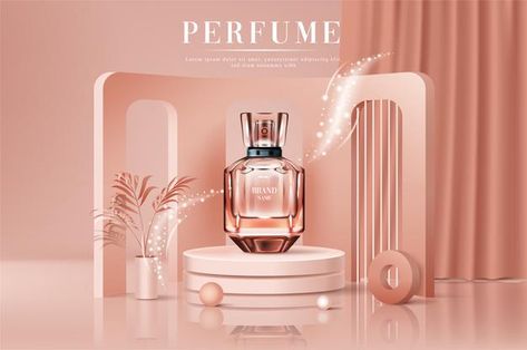 Perfume Banner Design, Cosmetic Moodboard, Spray Painted Bottles, Perfume Poster, Amazon Aesthetic, Packaging Skincare, Perfume Adverts, Fragrance Display, Cosmetics 3d