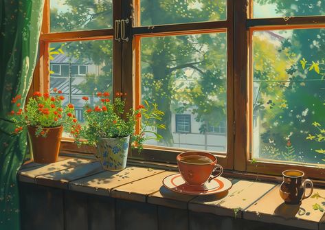 Morning coffee by the blooming window. . . . . . . . #AnimeArt #MorningCoffee #FlowerView #CozyHome #NatureLovers #ai #midjourney #aicommunity #aiartworks #trending #trendingnow #illustration #cozy #cozyvibes #nature #cozydecor #cottagestyle #conceptartist #stressrelief #stressfree #storytelling #stablediffusion #midjourneygallery #artoftheday #lofi #conceptart #studioghibli #animelover #studioghibli #loneliness Cosy Background Wallpapers, Wallpaper Desktop Coffee, Aesthetic Lofi Wallpaper Desktop, Cozy Desktop Wallpaper Macbook, Cozy Laptop Wallpaper Aesthetic, Coffee Desktop Wallpaper Aesthetic, Cozy Desktop Background, Cozy Winter Wallpaper Desktop, Cosy Desktop Wallpaper