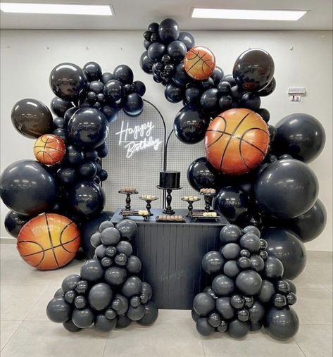 Nike Party Theme, Basketball Balloon Garland, Nike Theme Party Birthdays, Nike Party Decorations, Sneakerball Party Ideas, Sneaker Theme Party Ideas, Nike Themed Party Ideas, Sneaker Ball Ideas, Sneaker Ball Decor