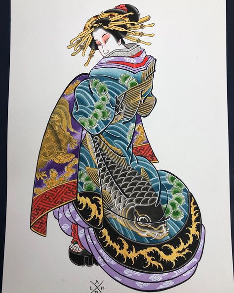 3,775 Likes, 36 Comments - ALEX RUSTY (@alexrusty) on Instagram: “I have this piece in 👇👇👇 ⚡️DEEP WATER EXHIBITION ⚡️ Sun nov 3rd, 3pm to 9pm @peach_black_gallery…” Japanese Tattoo Flash, Japanese Demon Tattoo, Traditional Japanese Tattoo Flash, Traditional Japanese Tattoo, Geisha Tattoo, Glicee Prints, Japan Tattoo Design, Tattoo Inspiration Men, Traditional Japanese Tattoos