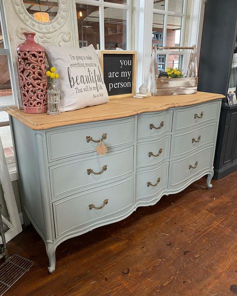 Reclaimed @ Main St. Market on Instagram: “Drexel dresser makeover! This beauty just landed at the shop and it didn’t last long. {SOLD} Refinished in FMP Sacred Sage and sanded back…” Dresser Makeover, Antique Dresser, Sweet Home, Dresser, Bedroom, On Instagram, Furniture, Beauty, Home Decor