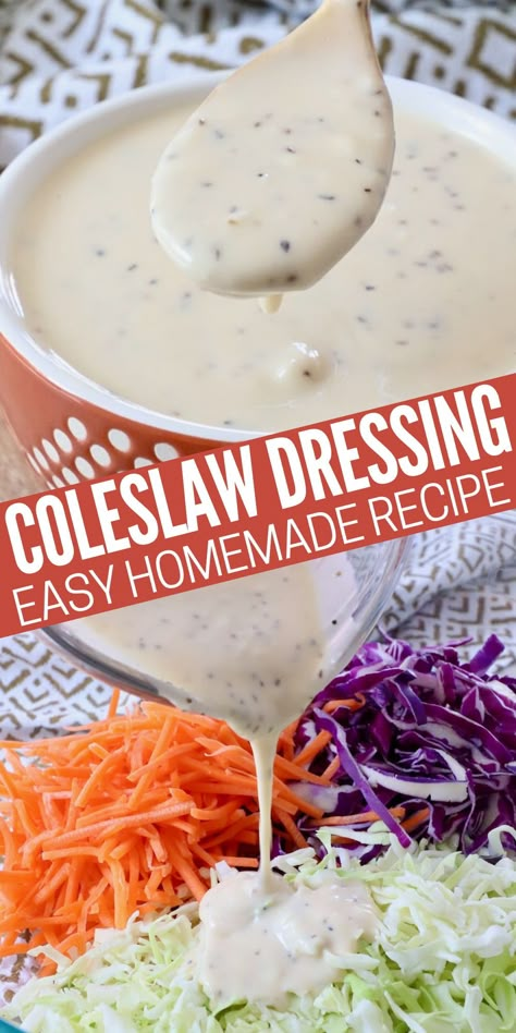 Make the best creamy Coleslaw Dressing with this easy homemade recipe that's so much better than the store-bought stuff! Mix it up with pantry staples in just 5 minutes to make flavorful coleslaw, broccoli salad, and so much more. Sweet Coleslaw Recipe, Easy Coleslaw Dressing, Traditional Coleslaw Recipe, Homemade Coleslaw Dressing, Creamy Coleslaw Dressing, Coleslaw Dressing Recipe, Chicken Appetizer Recipes, Easy Coleslaw, Coleslaw Recipe Easy