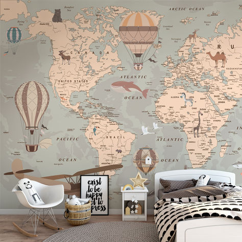 World Adventure Map Wallpaper // Travel Balloons Map USA Map Wall Art // USA Europe Asia Australia Travel Map Push Pin Map / Boho Beige M04 #mapwallpaper #mapnurseryroom #adventuremapwallpaper #bohoretromap #largeworldmap #removablewallpaper #nurserywallinspiration2024 #bohoretrolargemap #nurserywallpaper #boyroomwalldecoration Wallpaper Travel, Detailed World Map, Airplane Wallpaper, Pushpin Travel Map, World Map Wallpaper, Adventure Map, Push Pin Map, Map Wallpaper, Beige Boho