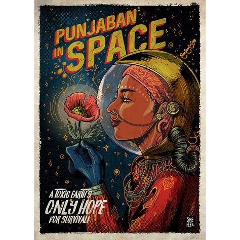 Punjaban in Space Pakistani Art, South Asian, In Space, Art Poster, Art