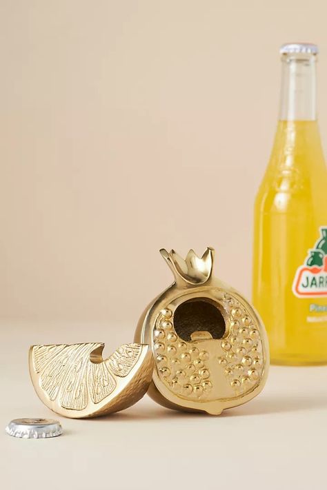 Fruta Lemon Bottle Opener | Anthropologie Aesthetic Bottle Opener, Mini Cocktail Bar, Cool Bottle Openers, Fruit Designs, Golden Garden, Candle Bar, Candle Stands, Anthropologie Home, Uncommon Goods