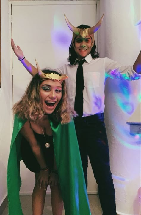 DIY Couples Halloween Outfits For You And Your BOO - RecipeMagik Loki Couples Costume, Loki And Thor Couples Costume, Marvel Custome Halloween, Thor X Loki Costume, Loki Costume Halloween, Loki Couple Costume, Loki And Sylvie Costume, Disney Easy Costumes, Comic Con Couple Costumes