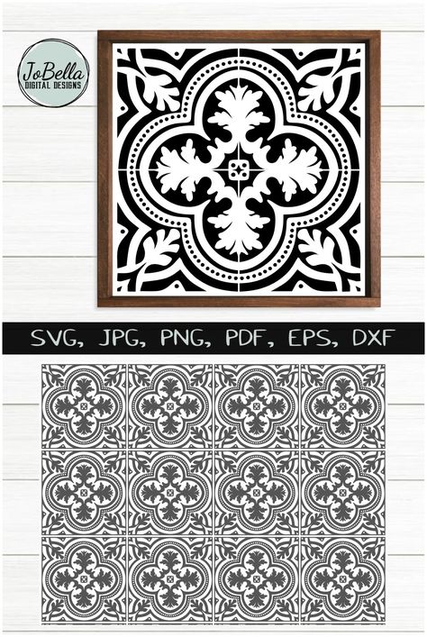 Intricate Spanish tile design ready to cut, print, sublimate, make a stencil, etc. All files are included! Great wall art or floor or kitchen tile stencil! Sponsored. Kitchen Tile Stencil, Basement Floor Paint, Spanish Tile Design, Make A Stencil, Noodle Boards, Floor Stencils, Tile Stencils, Stencil Svg, Painting Tile Floors