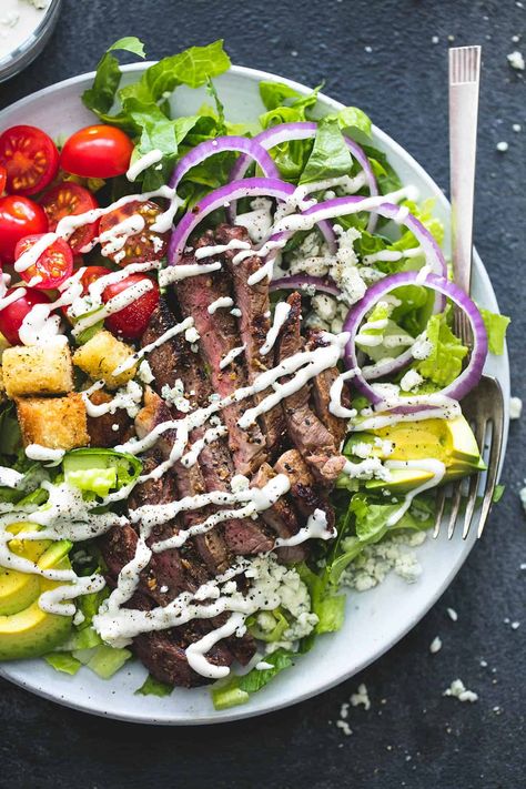 Black And Blue Steak, Grilling Vegetarian, Steak Salad Dressing, Blue Steak, Homemade Blue Cheese Dressing, Homemade Blue Cheese, Salad Steak, Steak Salad Recipe, Grilled Steak Salad