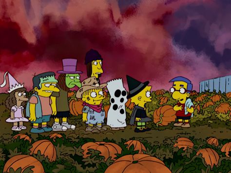 Simpsons parody of "It's the Great Pumpkin, Charlie Brown" Cartoon Halloween Episodes, The Simpsons Halloween Wallpaper, The Simpsons Halloween Aesthetic, Halloween Cartoon Episode, Simpsons Halloween Wallpaper, Halloween Aesthetic Cartoon, The Simpsons Halloween, Spooky Cartoon, Simpsons Halloween