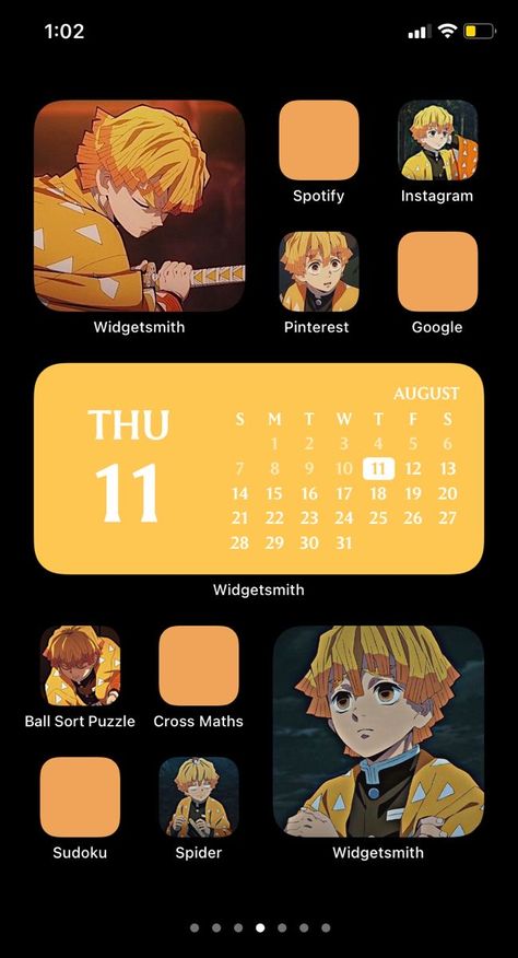 Aesthetic Anime Homescreen Layout, Demon Slayer Homescreen Layout, Anime Widget Ideas, Demon Slayer Phone Theme, Zenitsu Widget, Anime Homescreen Ideas, Demon Slayer Keyboard, Aesthetic Anime Homescreen, Demon Slayer Homescreen