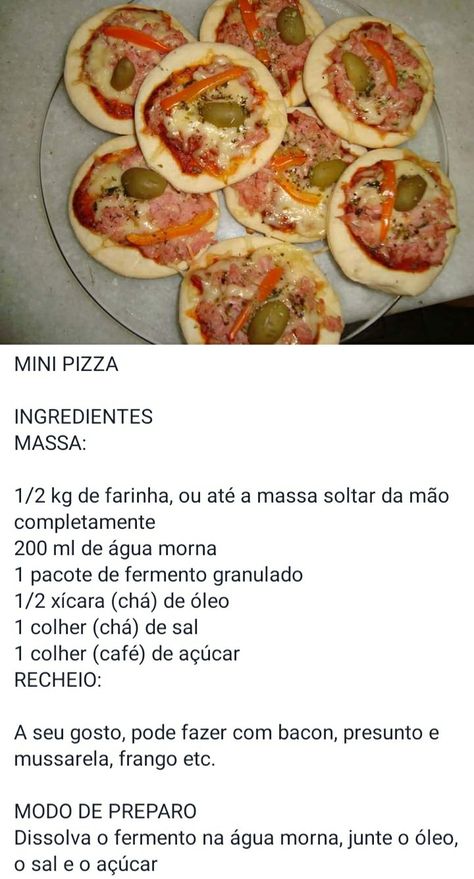 Mini Pizzas, Health Dinner Recipes, Mini Pizza, Brazilian Food, I Want To Eat, Cookies Recipes Christmas, Learn To Cook, Easy Snacks, Bars Recipes