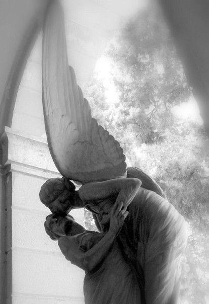 Castles Crowns and Cottages Angel Statues Sculpture, Cemetery Angels, Cemetery Statues, I Believe In Angels, Old Cemeteries, Cemetery Art, Ange Demon, Black And White Photograph, Angels Among Us