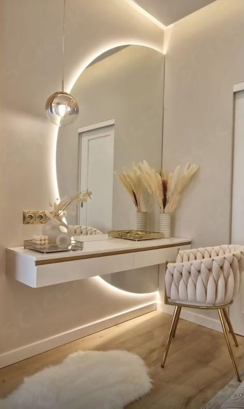 Mirror Wall Decor Bedroom, Half Mirror, Bathroom Mirror Ideas, Interior Design Bathroom, Bathroom Mirror Design, Bathroom Mirror With Shelf, Trendy Interior Design, Bathroom Mirror Frame, Dressing Table Design