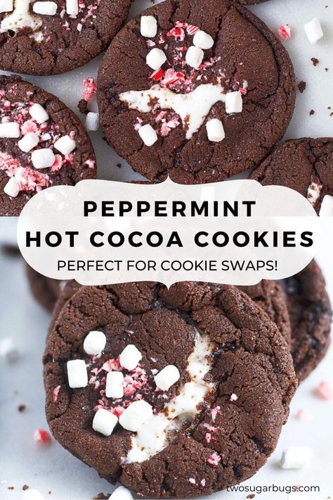 Peppermint Marshmallow Cookies, Hot Cocoa Peppermint Cookies, Hot Chocolate Peppermint Cookies, Peppermint Hot Chocolate Cookies, Mini Marshmallows Recipes, Peppermint Hot Cocoa Cookies, Hot Chocolate Marshmallow Cookies, Marshmallow Dessert Recipes, Peppermint Christmas Cookies