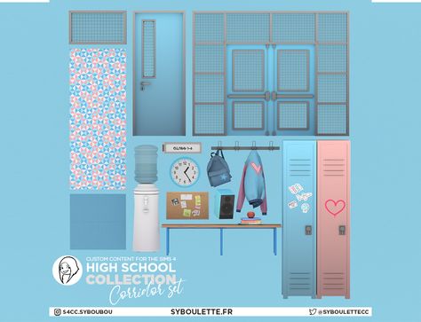 Corridor highschool cc sims 4 - Syboulette Custom Content for The Sims 4 Sims 4 School, High School Decor, Lotes The Sims 4, School Hallways, School Doors, The Sims 4 Packs, Casas The Sims 4, High School Years, In Wall Speakers