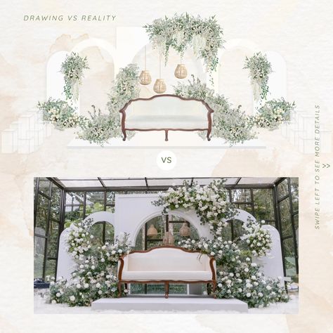 Nature's elegance in full bloom Our bride has envisioned a captivating green base adorned with delicate white flowers for their wedding theme dais. With our 3D design proposal, we're poised to bring this enchanting vision to life, ensuring every detail reflects the beauty of nature's embrace. From the wedding of Shahmi x Aisyah Photo by : @shazuan_shah Let us turn your dreams into reality. . For rates & packages kindly fill in the form on our website . www.rumahdusun.com.my or kindly click... Akad Decoration, Green And White Wedding Theme, White And Green Wedding Decor, Indian Wedding Color Schemes, Wedding Pelamin, White Theme Wedding, White And Green Wedding Flowers, Pelamin Nikah, Malaysian Wedding