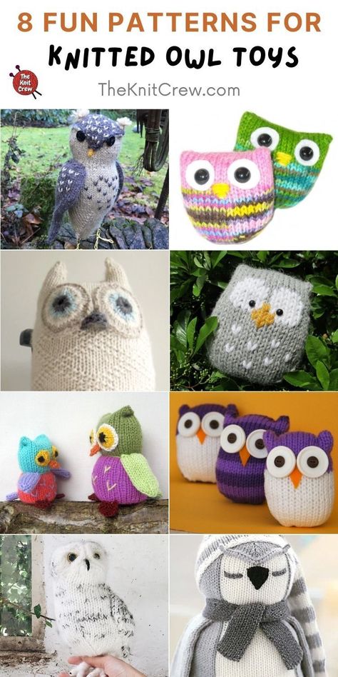 8 Fun Knitted Owl Toy Patterns. These 8 Fun & Adorable Knitted Owl Toy Patterns are curated by The Knit Crew. Knit Owl Patterns Free, Knitted Owls Pattern Free, Free Knitting Patterns Toys Easy, Owl Knitting, Owl Knitting Pattern, Owl Toy, Knitting Projects Free, Addi Express, Small Knitting Projects