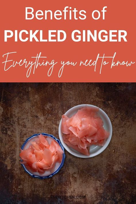 A Pinterest pin showcasing a guide to pickled ginger. The image includes a vibrant photo of pickled ginger slices with chopsticks and sushi in the background. Text overlay provides details on nutrition, benefits, usage, buying tips, and storage advice. #PickledGinger #SushiLovers #FoodGuide Ginger Uses, Sushi Ginger, Sushi Dishes, Gourmet Sandwiches, Pickled Ginger, Ginger Benefits, Culinary Experience, Ginger Recipes, Japanese Cooking