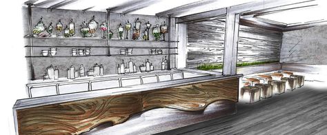 321 1ST AVE @ 18TH ST. New York, NY // secret pizza + bar! gramercy Interior Architecture Sketch, Interior Perspective, Hand Rendering, Marker Rendering, Furniture Design Sketches, Coffee Shop Interior Design, Interior Design Renderings, Drawing Interior, Interior Architecture Drawing