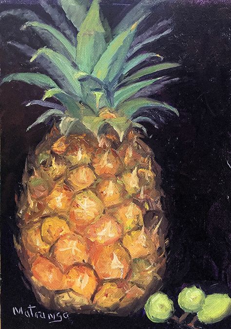 Pineapple and Grapes by Patricia Matranga, Oil, 10 x 7 Pineapple Painting, Chickadee Art, Still Life Pictures, Watercolor Pineapple, Soft Pastel Art, Classroom Art Projects, Oil Pastel Paintings, Watercolor Fruit, Vibes Art