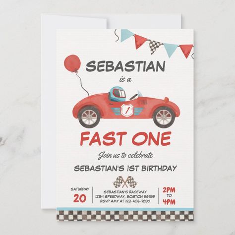 Fast One Birthday Party Red Race Car 1st Birthday Invitation  Zazzle Race Car 3rd Birthday, Car 1st Birthday, 3rd Birthday Party For Boy, Red Race Car, Red Race, Race Car Birthday Party, Cars Theme Birthday Party, 1st Birthday Party Invitations, 2nd Birthday Invitations