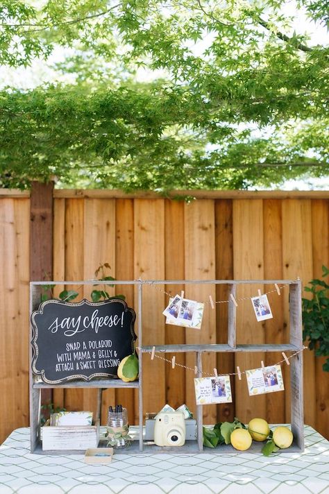 Polaroid photo booth from a Rustic Lemon Themed Baby Shower on Kara's Party Ideas | KarasPartyIdeas.com (16) Polaroid Photo Booth, Polaroid Photo Booths, Baby Shower Boho, Boy Baby Shower Ideas, Baby Shower Photo Booth, Fiesta Tropical, Trendy Baby Shower Ideas, Polaroid Photo, Summer Baby Shower