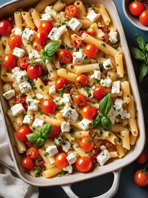 Feta Cheese Pasta, Feta Recipe, Baked Feta Pasta, Baked Feta, Feta Recipes, Baked Tomatoes, Baked Pasta Recipes, Feta Pasta, Bowtie Pasta