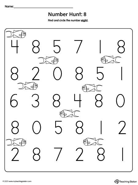 Number Recognition Worksheet: Find the Number 8 | MyTeachingStation.com Number 8 Worksheet, Number 8 Activities For Preschool, Number 8 Activities, Number 8 Worksheets For Preschool, Preschool Math Curriculum, Number Recognition Worksheets, Number Formation, Number 8, English Activities For Kids