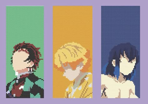 Demon Slayer Cross Stitch, Anime Cross Stitch, Pattern Bookmark, Autumn Cross Stitch Patterns, Fall Cross Stitch, Color Key, Pixel Art Grid, Characters Design, Tapestry Crochet Patterns