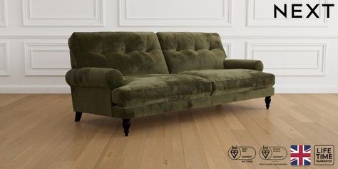 Moss Green Sofa, Deep Sofa, Chenille Sofa, Green Sofa, Large Sofa, Living Room Inspo, Sofas And Chairs, Moss Green, Fabric Sofa