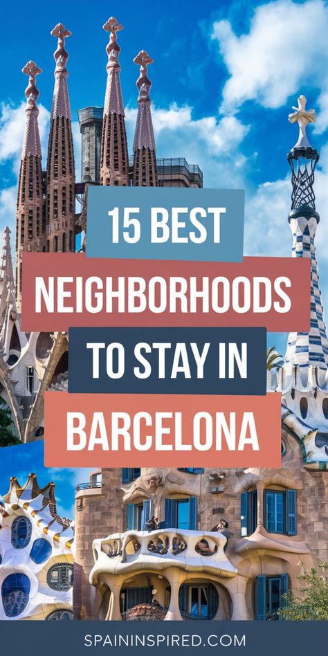 Sagrada Familia and colorful architecture showcasing unique Barcelona neighborhoods. Best Hotels In Barcelona Spain, Barcelona Neighborhoods, Hotels In Barcelona Spain, Barcelona Spain Hotel, Hotels In Barcelona, Travel In Spain, Barcelona Vacation, Spain Bucket List, Barcelona Itinerary