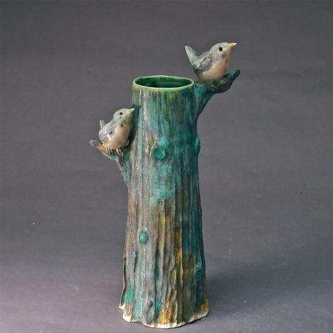 Tree Trunk Vase, Ceramic Tree Sculpture, Clay Vases Pottery, Cool Vases, Pottery Vase Ideas, Pottery Incense, Tall Ceramic Vase, Handmade Garden Art, Tree Vase