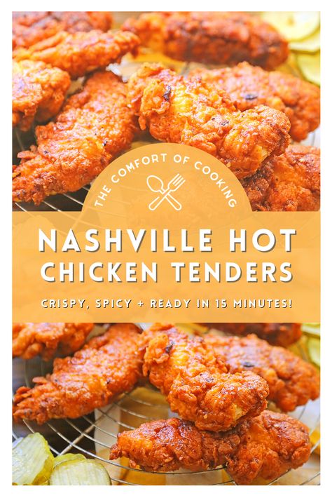 Nashville Hot Chicken Tenders – The Comfort of Cooking Nashville Hot Chicken Sauce Recipe, Nashville Hot Fried Chicken Recipe, Hot Chicken Sauce Recipe, Nashville Hot Chicken Tenders, Hot Chicken Tenders, Nashville Hot Chicken Recipe, Hot Sauce Chicken, Hot Chicken Recipe, Nashville Chicken