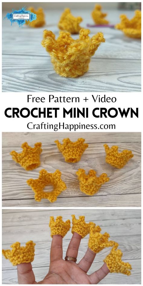 Free crochet pattern for my Crochet Mini Crown to make right now. Free crochet pattern & easy written tutorial from Crafting Happiness. Mini Crochet Frog Free Pattern, Homecoming Styles, Crochet Diys, Crochet Crown Pattern, Crown Crochet, Crochet Crown, Crochet Plushies, Mini Crown, Quick Crochet Patterns