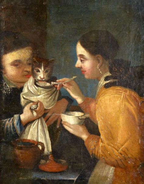 Good News, We Found a Bunch of Old Paintings Where People Are Spoon Feeding Cats Like Babies Medieval Cat, Spoon Feeding, Medieval Paintings, Ancient Paintings, Big Art, Old Paintings, Northern Italy, Classical Art, Medieval Art