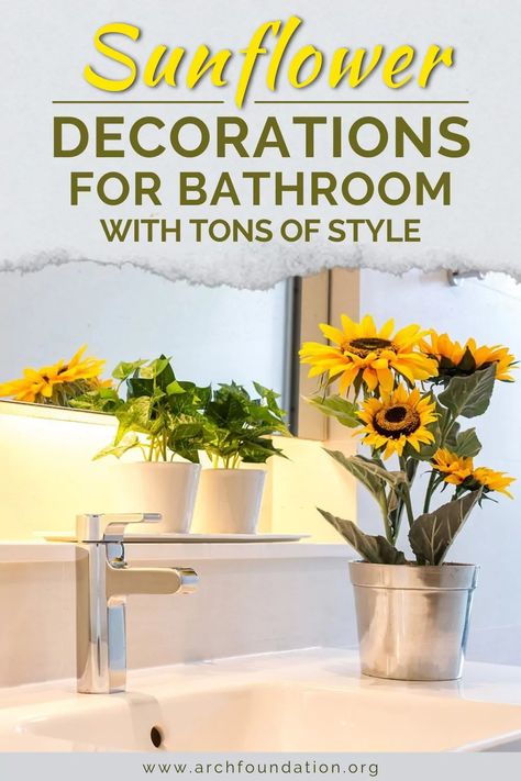 22+ Sunflower Decorations For Bathroom With Tons Of Style 2024 Sunflower Bathroom Ideas, Sunflower Themed Bathroom, Sunflower Bathroom Decor Ideas, Sunflower Bathroom Decor, Decorations For Bathroom, Sunflower Mirror, Sunflower Decorations, Sunflower Bathroom, Sunflower Candle