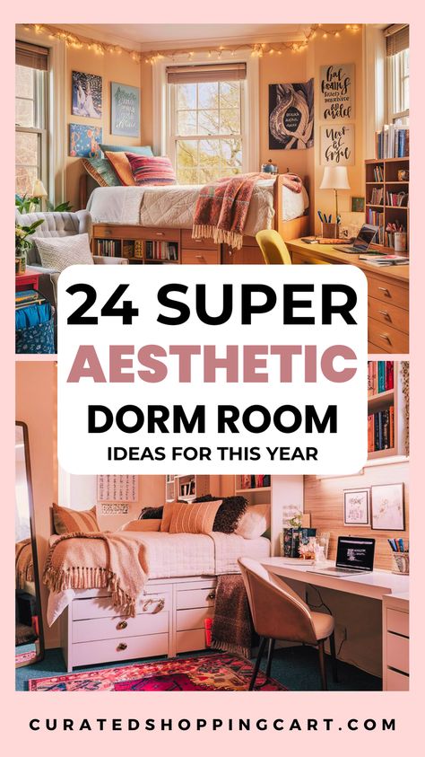 Transform your college dorm with these 24 aesthetic ideas! Explore these ways to create a unique & stylish space. Make your dorm a comfortable & inviting retreat with these simple yet effective decor tips. Aesthetic dorm decor, college dorm ideas, dorm room transformation, stylish dorm room, college dorm inspiration, small space decorating, dorm essentials, cozy dorm decor, college dorm room decor, dorm room ideas, aesthetic dorm room, aesthetic dorm ideas, dorm room aesthetic, college girl dorm Cute Dorm Decorations, Easy Dorm Decor, Aesthetic Dorm Ideas, Dorm Room Transformation, College Dorm Inspiration, Aesthetic College Dorm, Decorating Dorm, Aesthetic Dorm Room, College Dorm Room Ideas