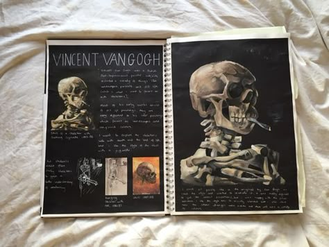 Art School Sketchbook Ideas, Art Sketchbook Pages Gcse, Van Gogh Research Page Gcse, Van Gogh Gcse Sketchbook, Van Gogh Artist Research Page, Sketchbook Page Ideas, Artist Research Page, Gcse Sketchbook, Drawing With Charcoal