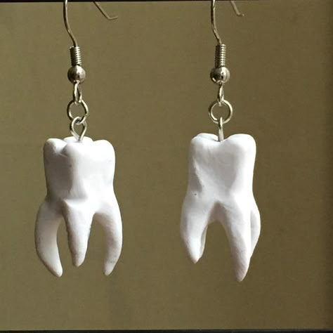 Clay Teeth Silver Clay Jewelry, Clay Teeth, Gothic Clay Earrings, Goth Clay Earrings, Earrings Clay, Teeth Earrings Clay, Clay Earrings Ideas, Clay Earrings Diy, Weird Jewelry