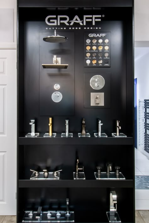 On display at The Bromley Bathroom Company Showroom in West Wickham, Kent Bathroom Accessories Display Showroom, Plumbing Fixture Display, Sanitary Showroom Display, Kohler Showroom, Sanitary Showroom, Design Center Showroom, Showroom Decor, Modular Display, Bathroom Showrooms