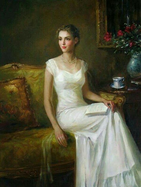 Kelvin Lei Woman In White, Victorian Women, Old Paintings, Romantic Art, Artist Gallery, Classical Art, Historical Dresses, Woman Painting, Community Art