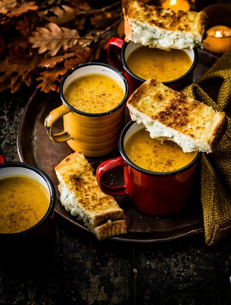 Soup With Cheese, Creamy Pumpkin Soup, Pumpkin Soup, Blue Cheese, Pumpkin Recipes, Soup And Salad, Fall Recipes, Gourmet Recipes, Food Inspiration