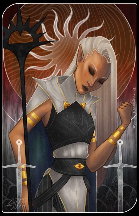 Two of Swords by Thursday-Rose on DeviantArt Dragon Age Tarot Art, Dnd Tarot Cards, Dnd Tarot, Dragon Age Tarot Cards, Tarot Inspiration, Deck Of Many Things, Two Of Swords, Dragon Age Romance, Background Inspiration