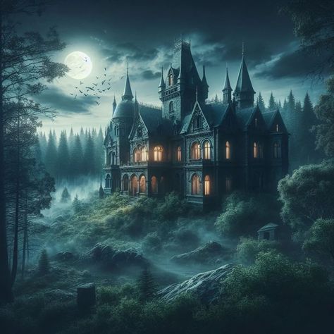 Dark Mansion at Wild Forest Big Dark Mansion, Mansion In Forest, Forest Mansion, Mountain Mansion, Dark Mansion, Victorian Manor, Foolish Mortals, Gothic Buildings, Sims Builds