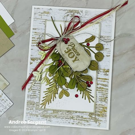 Golden Greenery Christmas card, by Andrea Sargent, Australian Independent Stampin’ Up! Demonstrator, Adelaide southern foothills, South Australia Greenery Christmas, Australian Christmas, Xmas 2024, Global Design Project, Stampin Up Christmas Cards, Christmas Greenery, Crumb Cake, Stampin Up Christmas, Su Cards